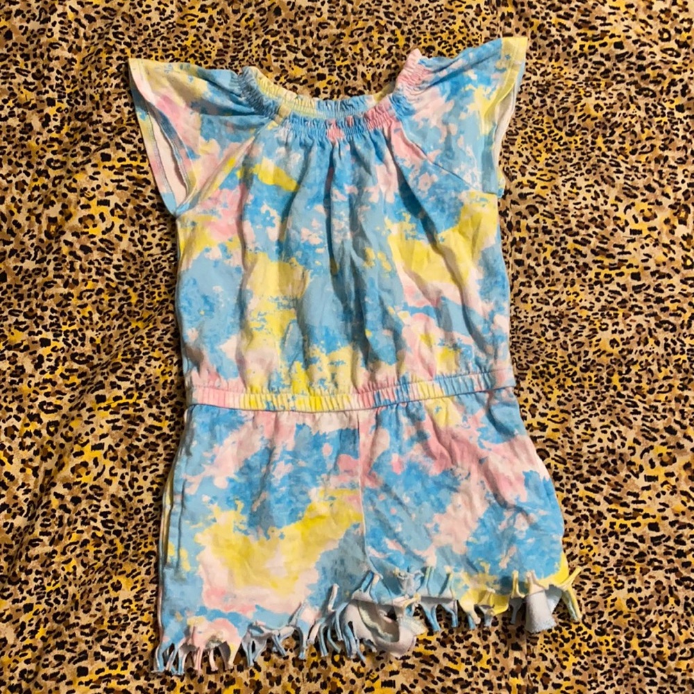 Romper with homemade fringed legs ! Super cute